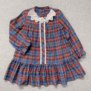 VTG Spring Dress Girls Pleated Plaid Coat Sz 5 to‎ 7T  60s 70s Brady Bunch